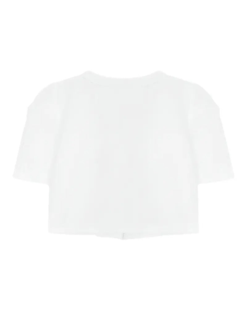 V-Neck Short Sleeve Shirt with Heart-Shaped Buttons